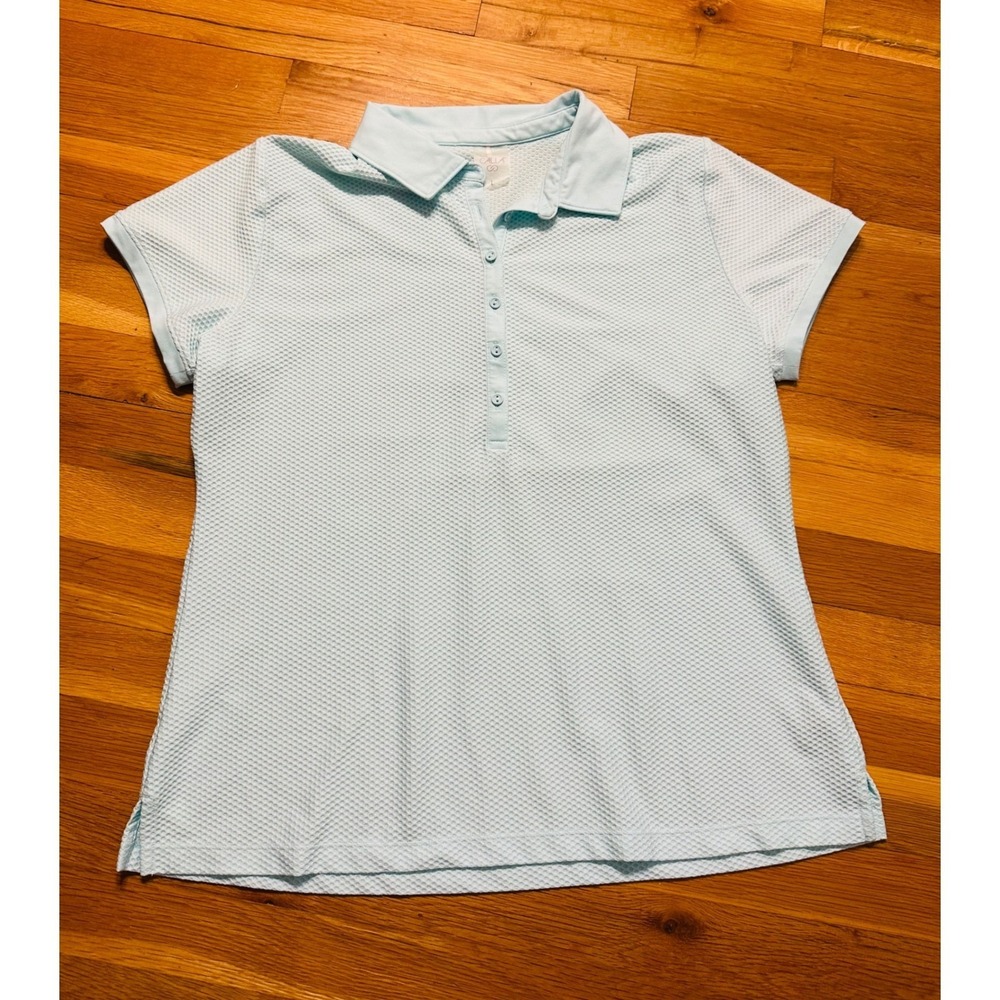 CALIA by Carrie Underwood Womens Light Blue Textured Golf Polo Shirt Size Large